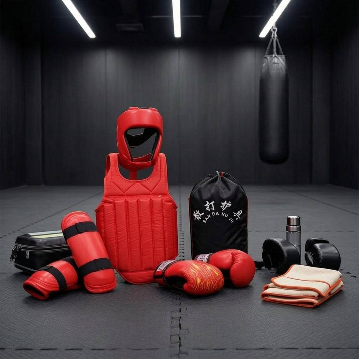 Padded Sparring Gear Set Cushioned Combat Arts Protector Set Smooth Finish Training Safety Gear Package Black Black Lining