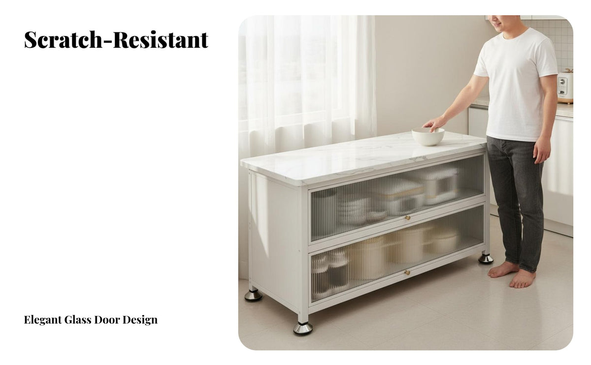 Kitchen Storage Cabinet Large Capacity Multi-Layer Kitchen Rack Multifunctional Sintered Stone Top Sideboard for Home Cooks, Renters, Pantry, Entryway