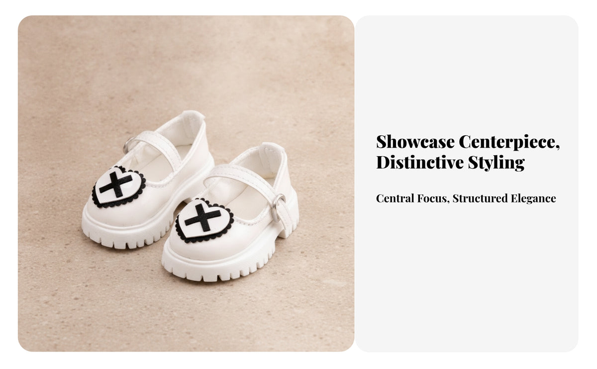 Casual Classic Strap Shoes Doll Shoes | Chunky Lug Sole, Glossy Polished Finish, Doll heart-embellished footwear Ornament