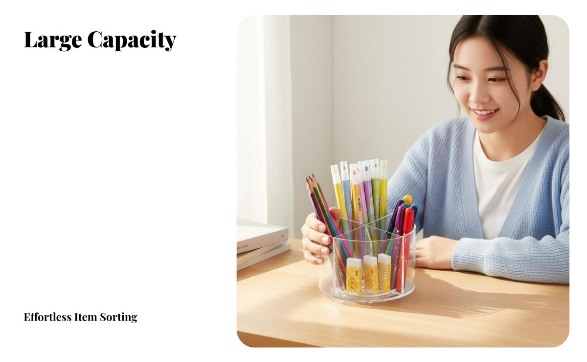 Multi-Compartment Desk Organizer Easy to Clean Rotating Pen Holder Large Capacity Rotating Pencil Holder for Home Office