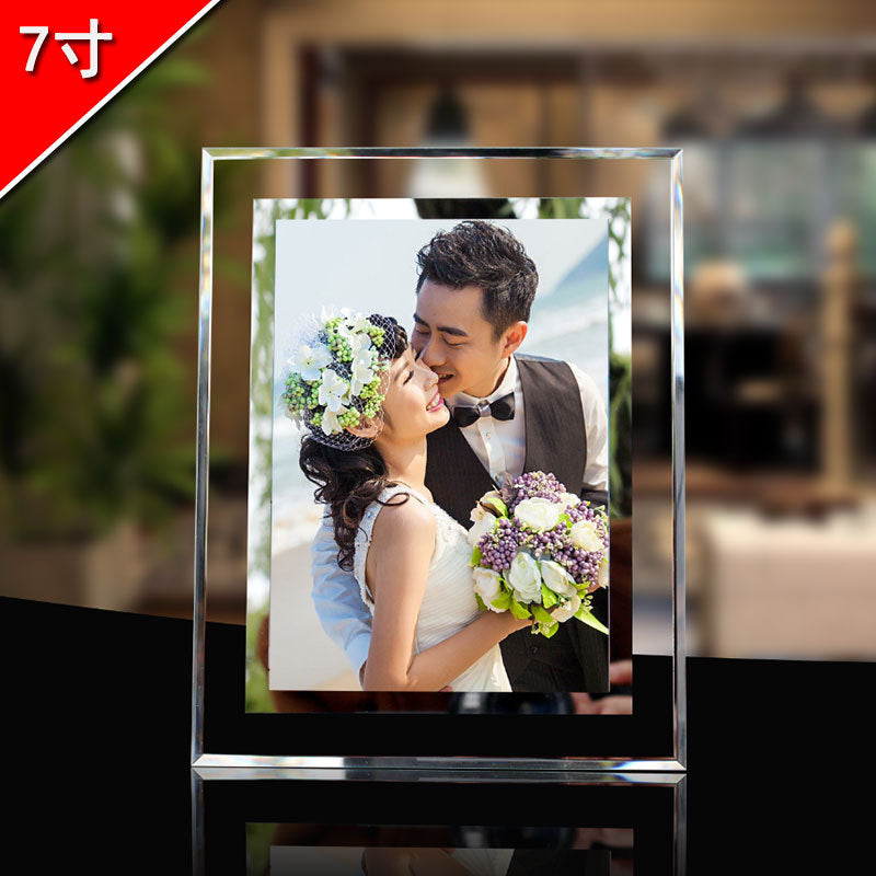 7-inch Crystal Glass Photo Frame for Wedding, Baby, and Portrait Photos