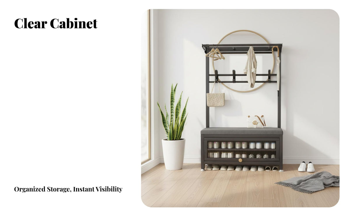 Hall Tree with Footwear Storage Compartment Multi-Functional Design Entryway Organizer Space-Saving Storage Integrated Single Unit for Homeowners