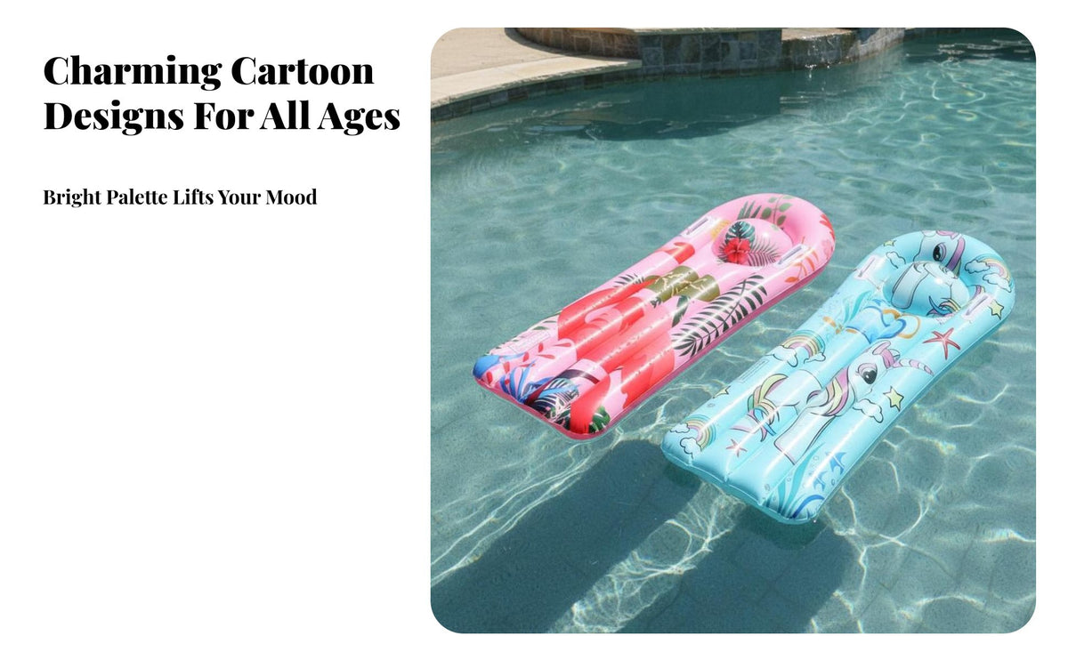 Cartoon Swim Float with Handles Easy to Inflate children's Buoyant Surf Board Portable Kids Buoyant Board for Beginner Swimmers, Pool, Surfing, Lake