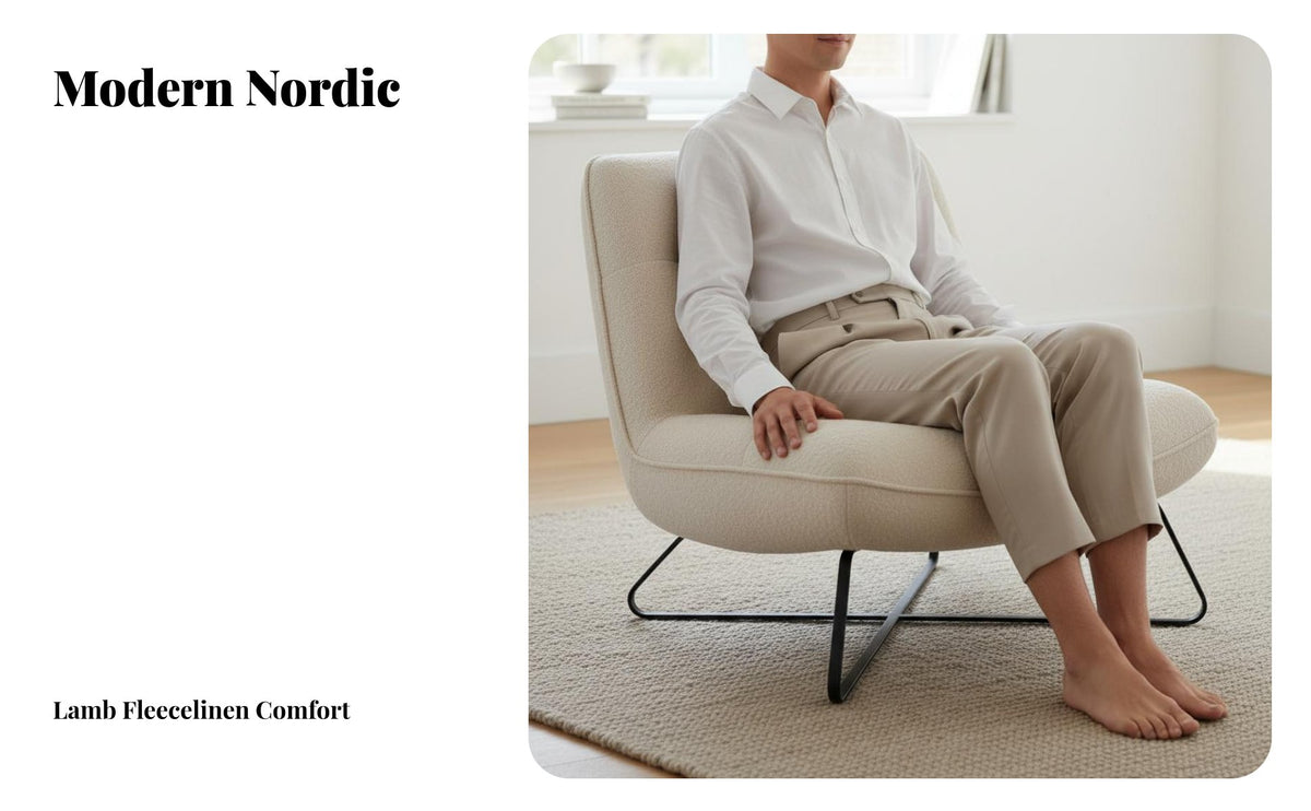 Nordic Design Modern Minimalist Reading Chair Light Luxury Upholstered Reading Chair Wabi-Sabi Aesthetic Home Furniture Soft Padded Seat for Readers, Interior Design Enthusiasts, Homeowners, Living Room, Bedroom, Balcony