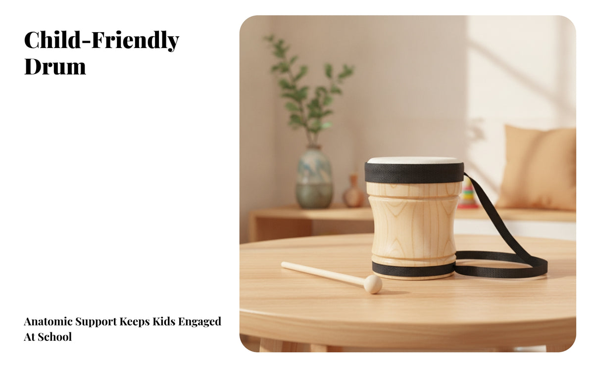 Easy to Play Wooden Drum with Mallet | Solid Wood, Handheld Drum with Strap, for Classroom