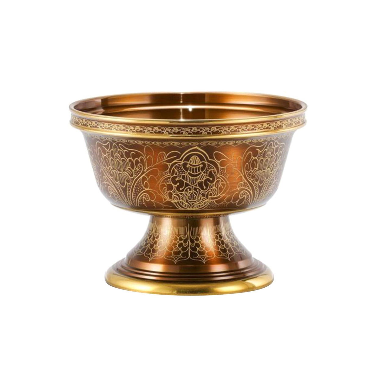 Tibetan Buddhist Pure Copper Water Offering Bowl Set - Eight Auspicious Symbols Engraved