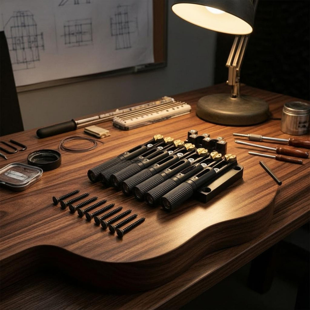 No-Headstock Electric Guitar Bridge Brass Saddles 6 String No-Headstock Bridge Conductive Surface Music Hardware