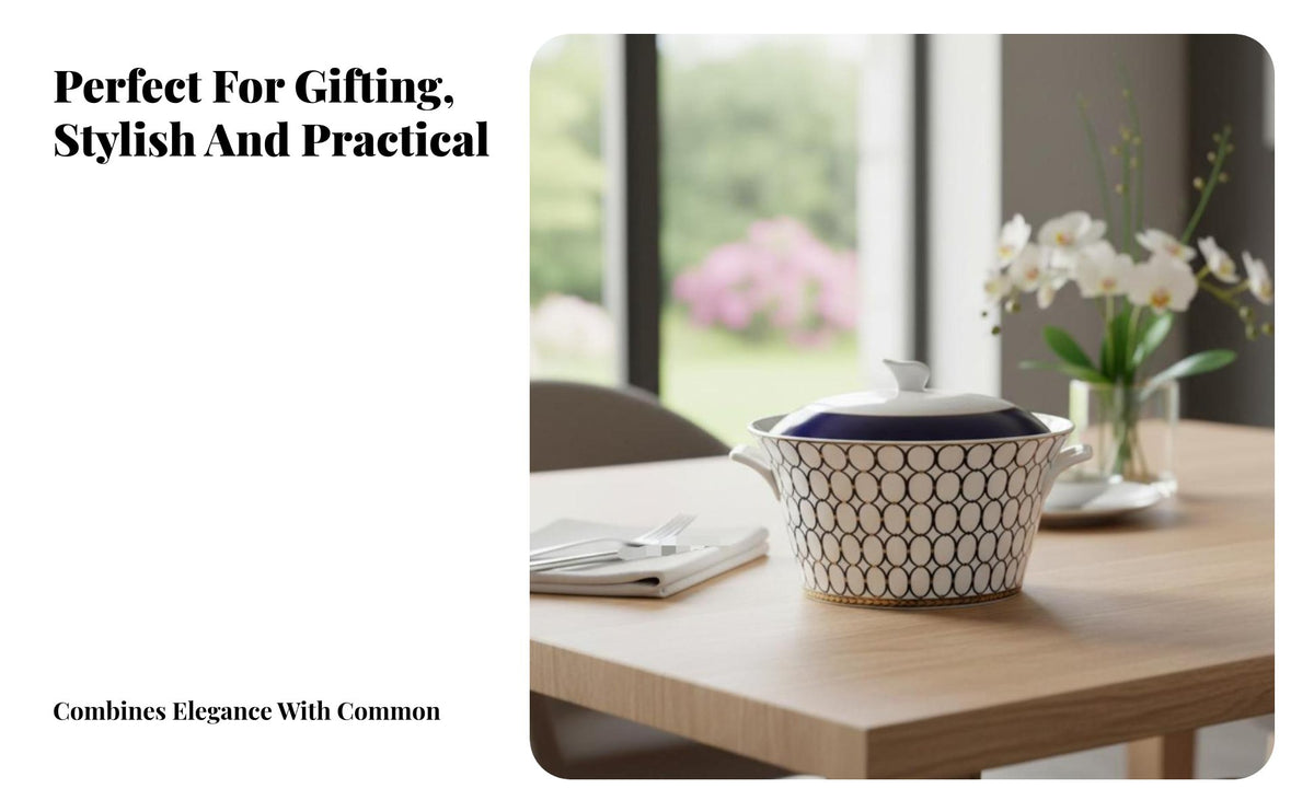 Ceramic Dinnerware Set, Bone China Bowls & Plates, Gift Box, Custom Insignia, Striped, Microwave
