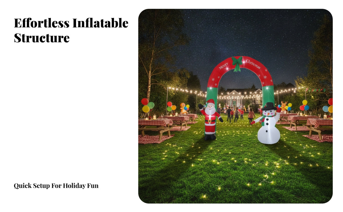 Green Bow Santa Snowman Arch Snowflake Print Christmas Inflatable Arch Outdoor Stable Ground Stakes