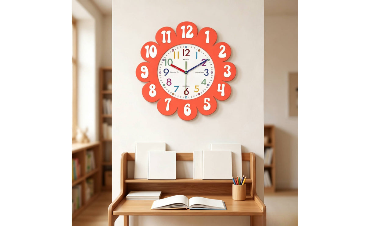 Student Learning Wall Clock Easy- Educational Wall Clock Colorful for Teachers, Young Children, Classroom, Nursery, Playroom