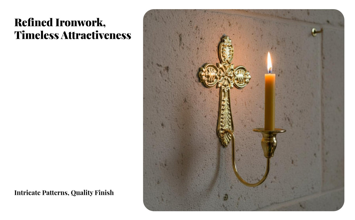 Elegant Craftsmanship Metal Cross Candle Holder Ornate Design Cross Candle Holder Vintage Design for Easter Celebration, Church, Prayer Room