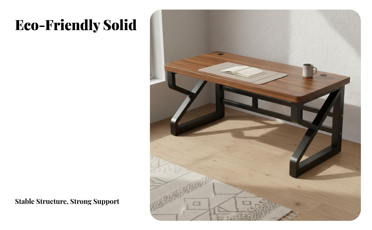 Solid Wood Computer Desk Spacious Work Surface Simple Office Desk Sturdy Construction Metal Frame Study Table for Students, Adults, Bedroom, Dorm Room