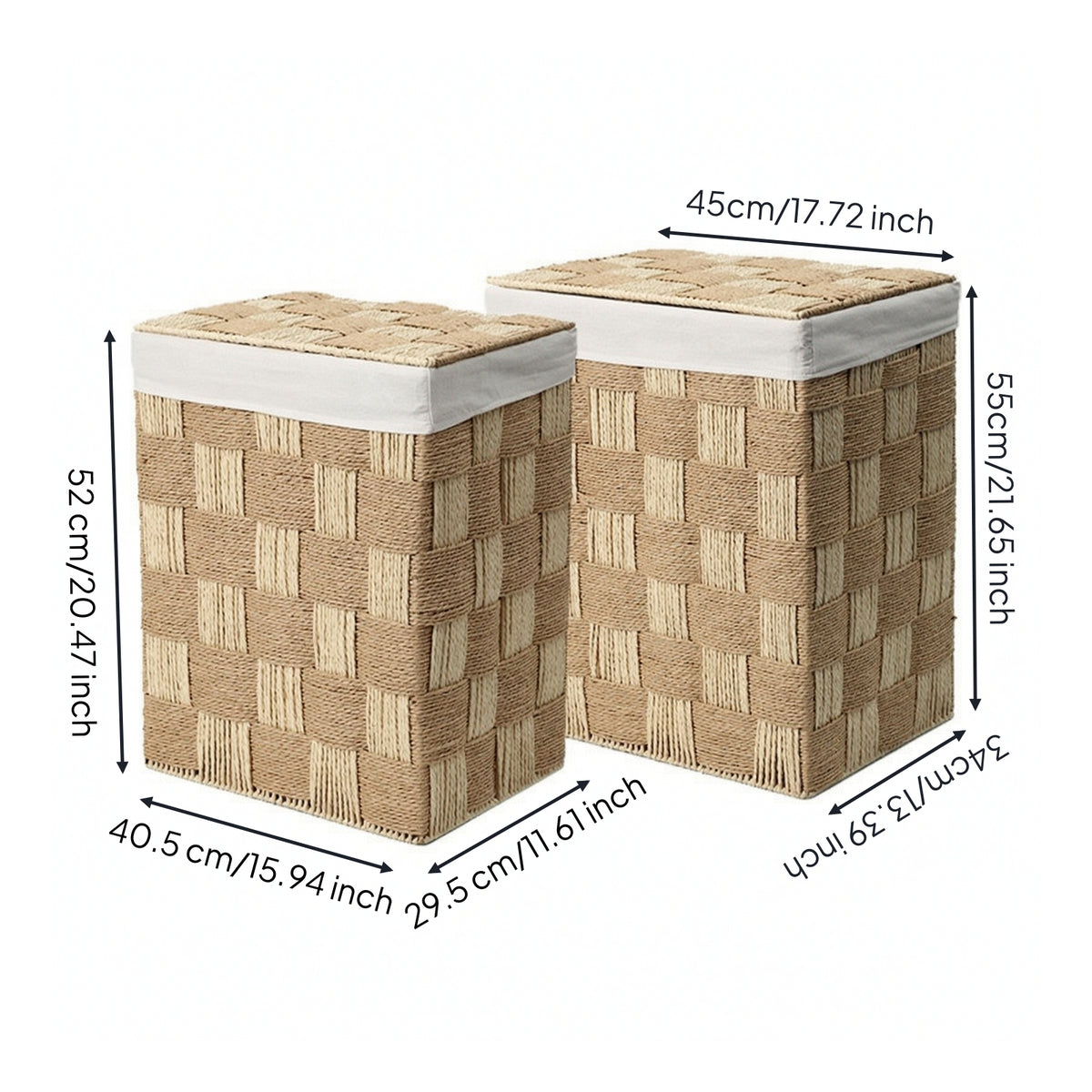 2 Pieces Paper Rope Basket with Liner Decorative Woven Basket with Lid Organizing Bin for Bedroom, Living Room