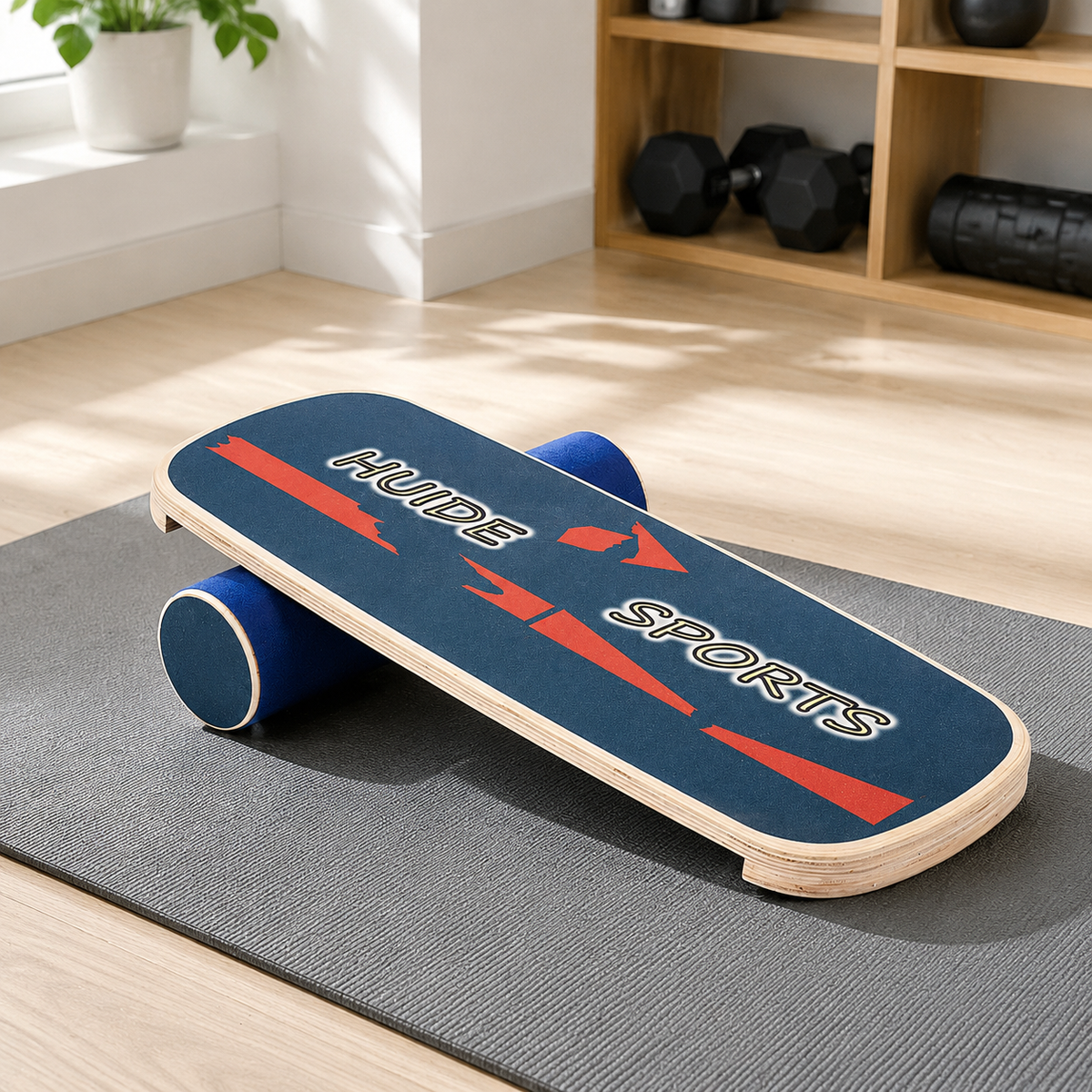 Wood Roller Balance Board, Dark Blue 73.5x28cm Foam Roller, Anti-Slip Wobble Board for Surfing Skiing Training, Rehabilitation & Fitness
