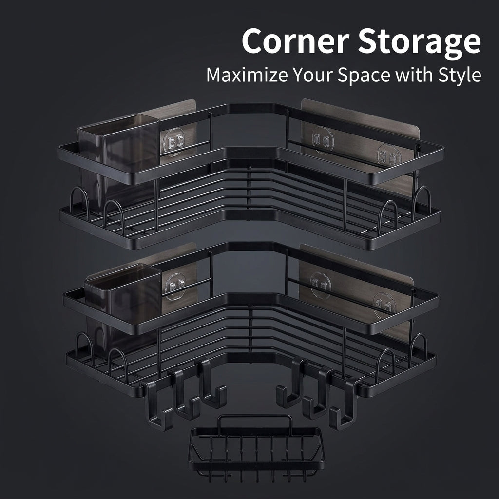 Carbon Steel Triangle Corner Shelf No Drill Storage, Wall Mounted Shelves for Toiletries Holder, Single Tier Home Storage Organizer Rack