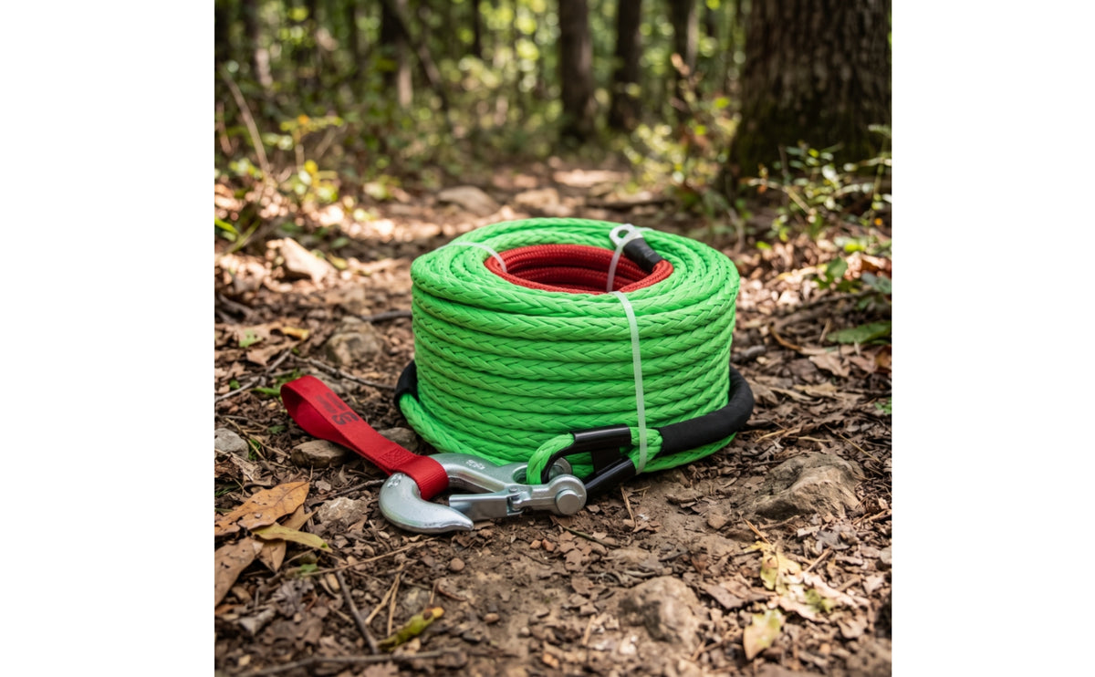 Braided Winch Line with Hook Synthetic Winch Rope Synthetic Tow Rope with Sleeve for Vehicle Recovery