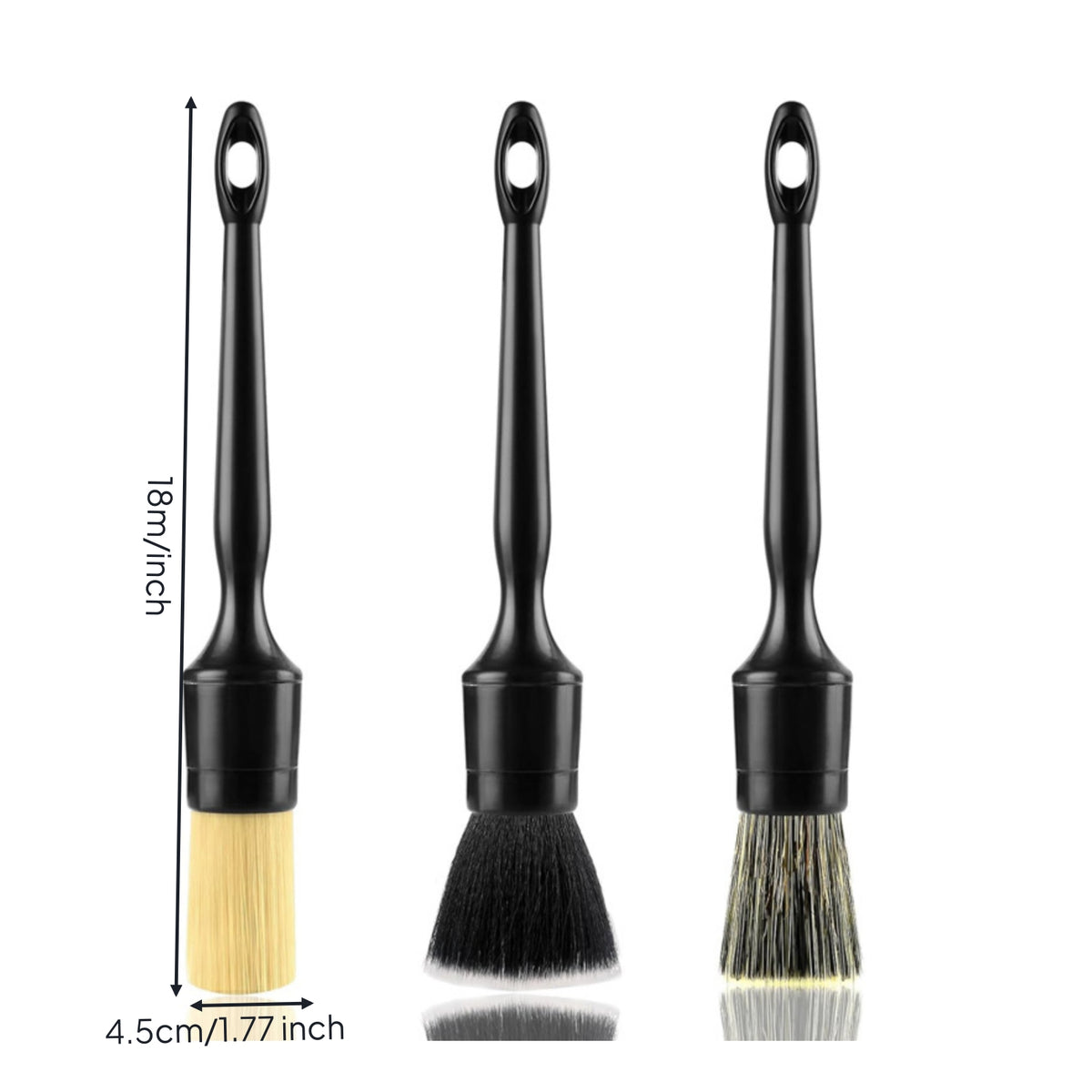 3 Pieces Long Handle Car Detailing Brush Set Zippered Mesh Bag Auto Detailing Brushes Hanging Hole Car Cleaning Brush Kit Multi-Purpose for Tight Areas