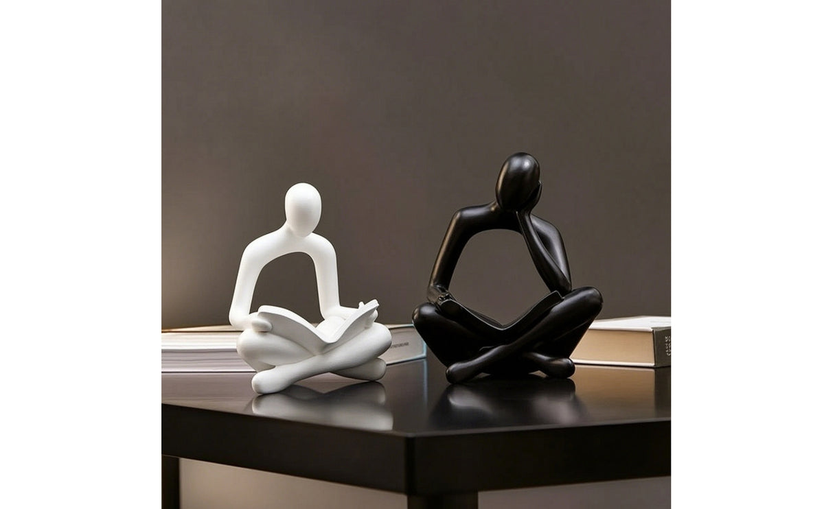2 Pieces Reading Figurines Matte Reading Statue Minimalist Abstract Human Sculptures for Book Lovers, Readers, Bookshelf, Study Room, Office