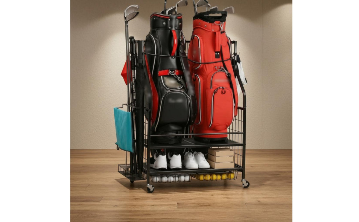 Golf Bag Storage Rack Caster Wheels Rolling Golf Bag Rack Wire Frame
