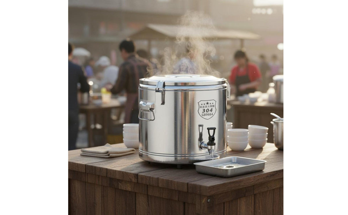 Stainless Steel Insulated Barrel Triple Layer Insulation Insulated Meal Carrier Leak-Resistant Thermal Soup Container for Caterers, Canteens