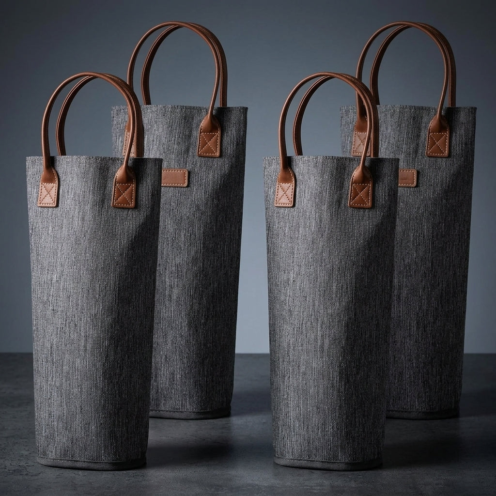 Gift Bag for Vino with Thick Padding and Zipper, Insulated Bottle Travel Bag for Single Bottle, Foldable Tote with Textile Handle, Travel Gift