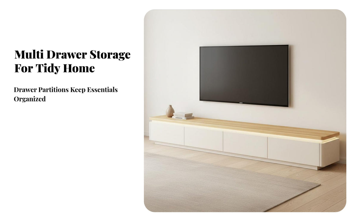 2 Pieces Rounded Corner TV Cabinet and Coffee Table Modern Minimalist Design TV Stand with Storage Curved Corners Media Console Set for Homeowners