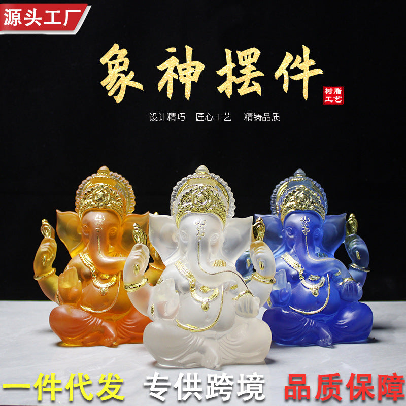 Water Glass Ganesha Resin Figurine for Home Decor