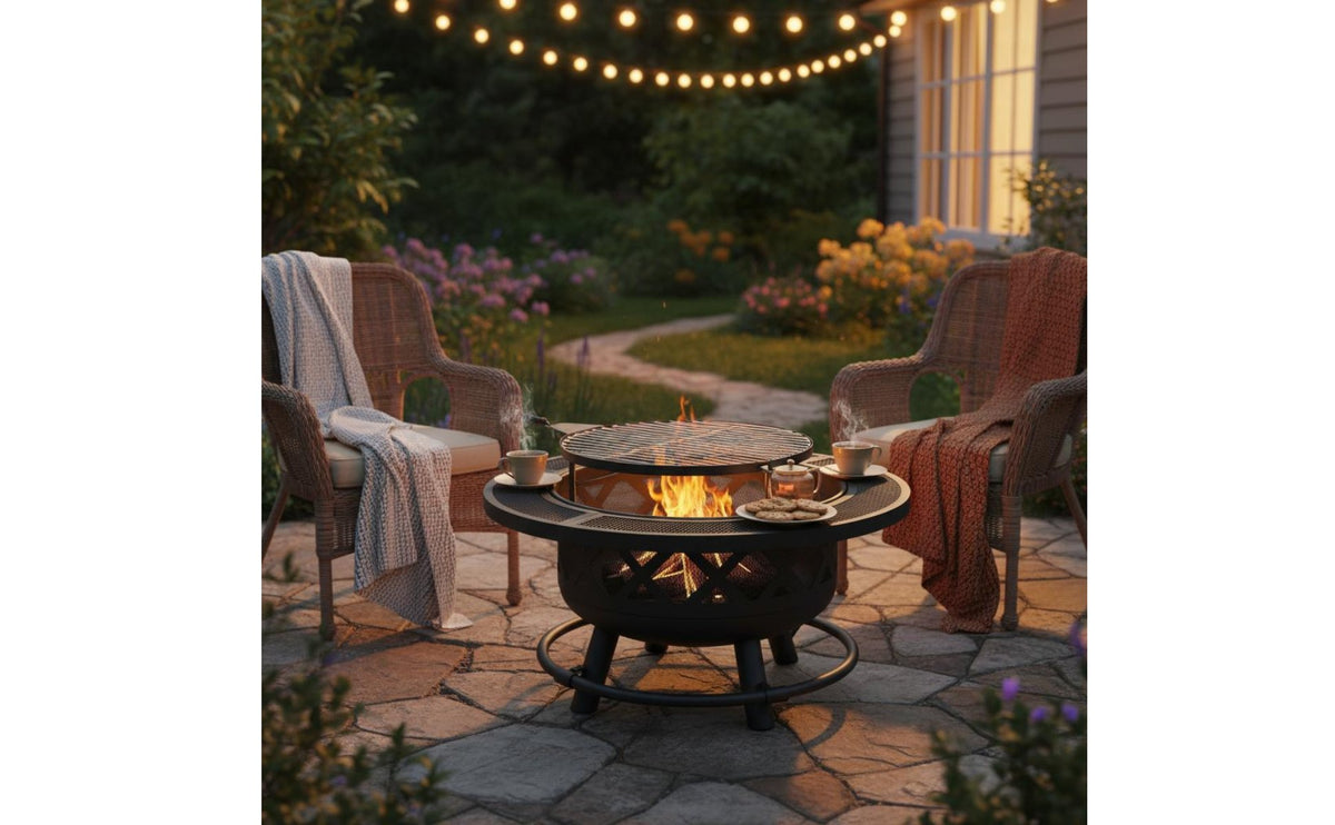 Multi-Functional Wood Combusting Fire Bowl Table 3 in 1 Versatility Wood Combusting Fire Bowl Tabletop Design Courtyard Heating Heater Heavy Duty Steel for Backyard, Garden, Parties