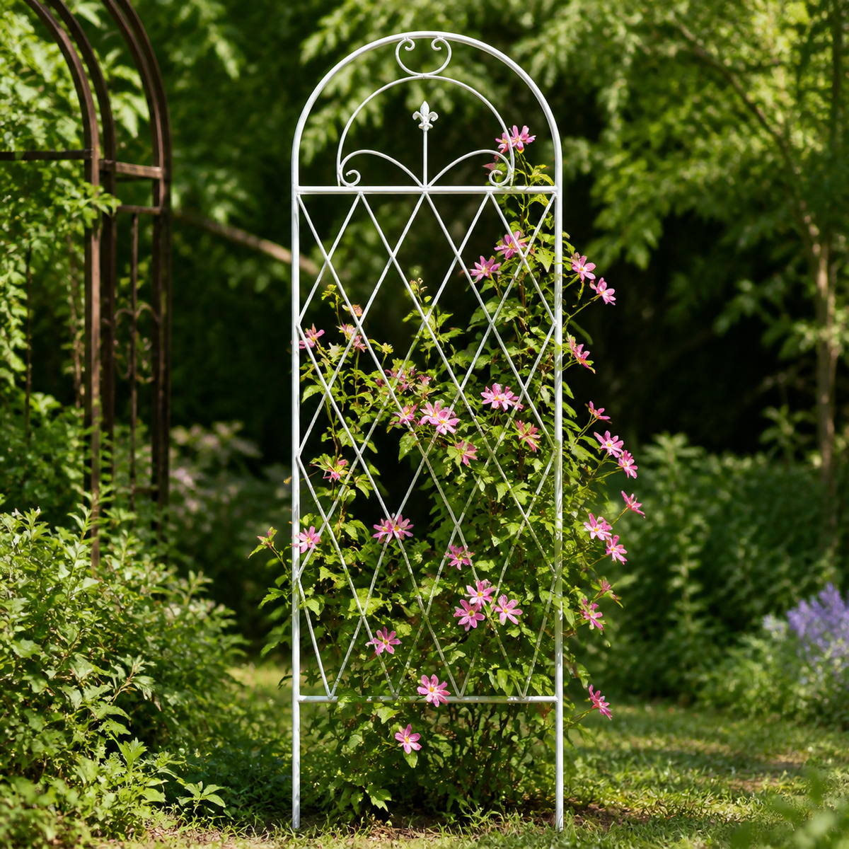 Iron Garden Arch, White, Trellis for Climbing Plants, Roses, Clematis, Support, Garden, Design, 171-200cm