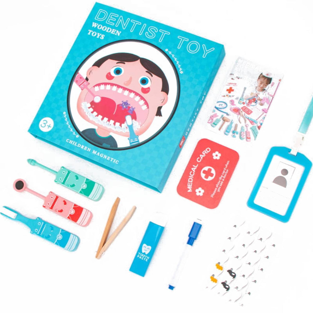 Educational Wooden Dentist Toy Set Role Play Dentist Toy Set Interactive for Preschoolers