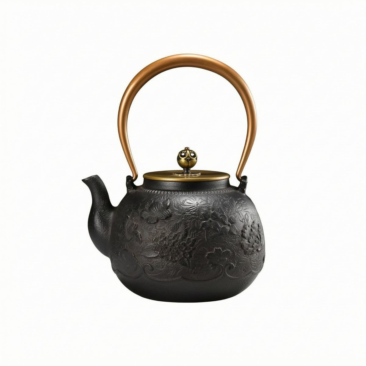 Black Cast Iron Teapot Floral Relief Cast Iron Teapot Loose Herbal Tea