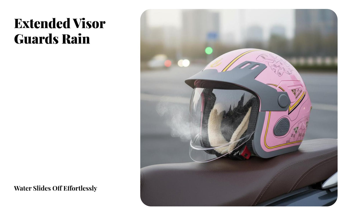 Motorcycle Half Helmet Impact Resistant Shell All Season Helmet Quick Release Buckle Secure Headgear for Winter Riding, Commuting