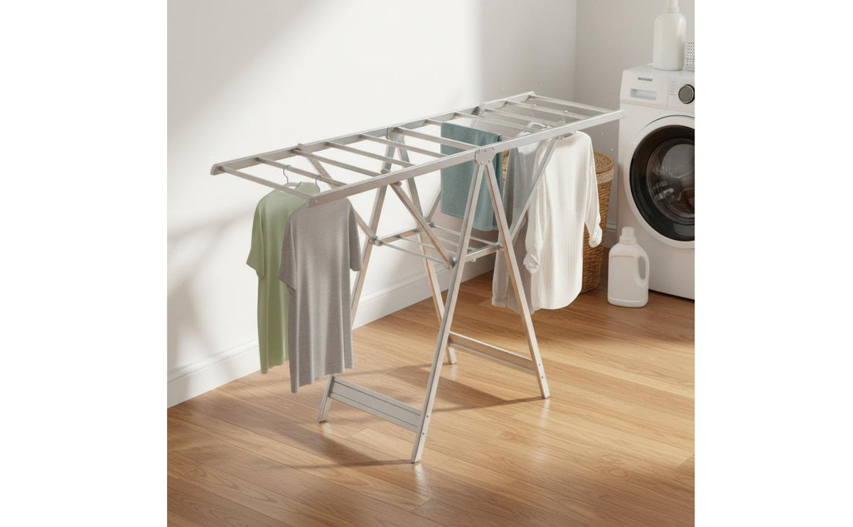 Double Layer Foldable Clothes Drying Rack Large Capacity Aluminum Laundry Rack Stable & Windproof Floor Standing Clothes Horse for Outdoor