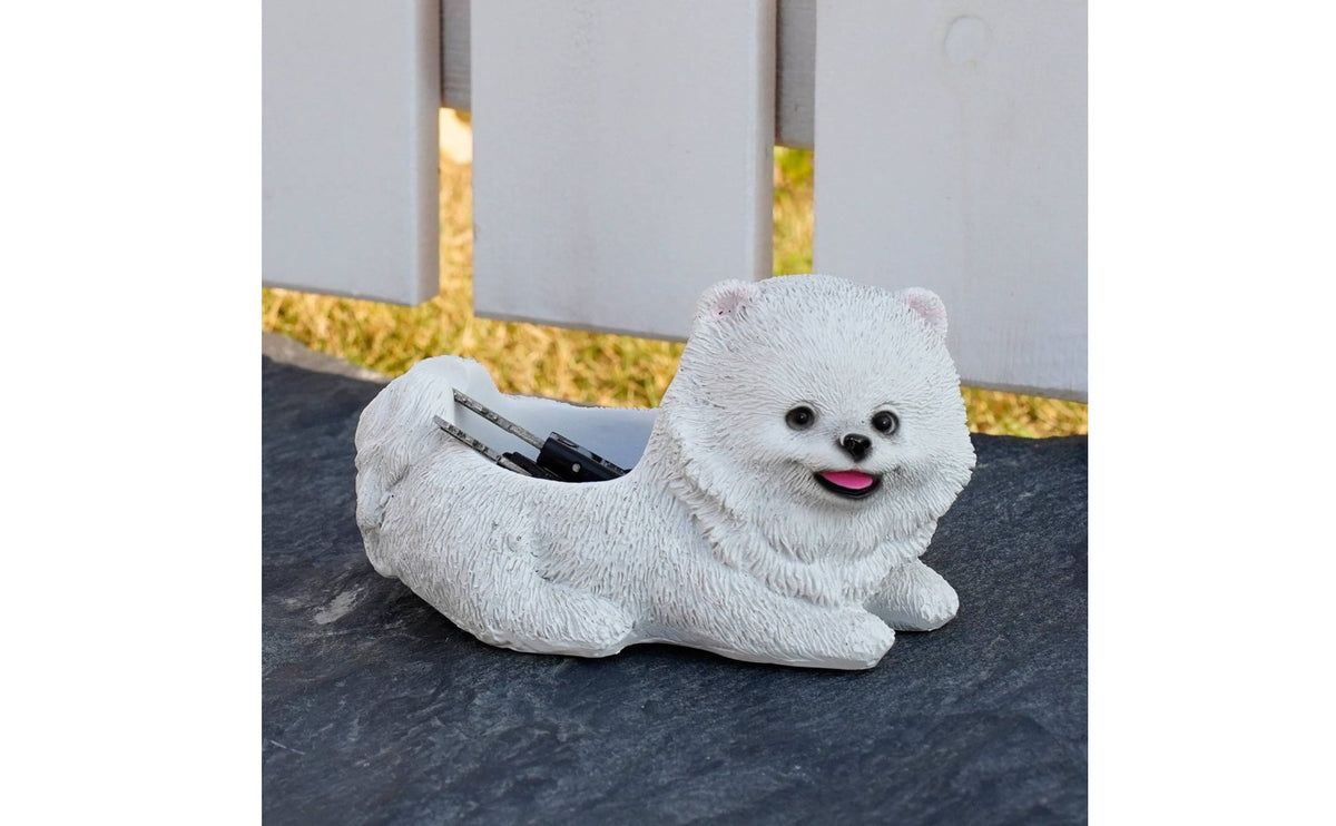 Pomeranian Dog Statue Weather-Resistant Pomeranian Figurine Versatile Resin Dog Sculpture for Garden, Entryway, Desktop
