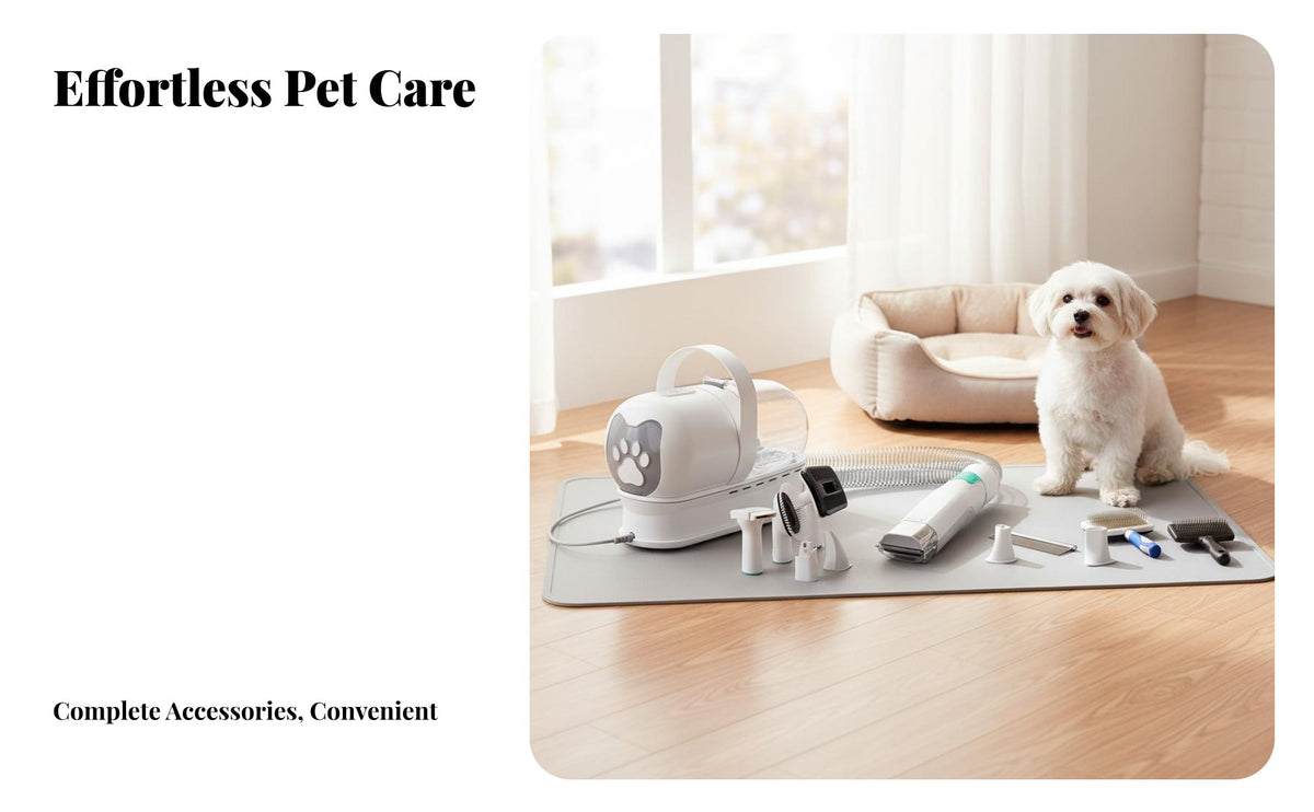 Multifunctional 7-in-1 Dog and Cat Grooming Set Powerful Suction Pet Grooming Vacuum Kit Large Capacity Dust Cup Pet Hair Vacuum with Attachments Low Noise Design