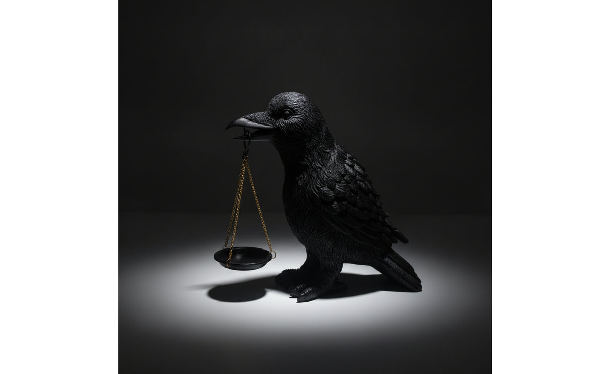 Resin Candle Holder with Hanging Tray Sculpted Raven Candle Holder Witchy Bird Sculpture Macabre for Bookshelf