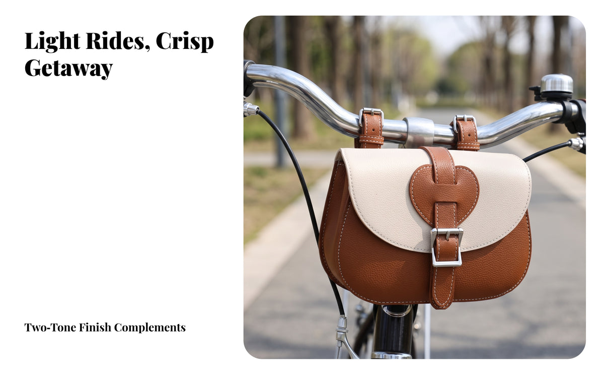 Vintage Leather Bike Bag with Buckle Retro Bike Front Bag Compact Pouch Easy to Install for Cyclists, Commuters, Commuting, City Rides