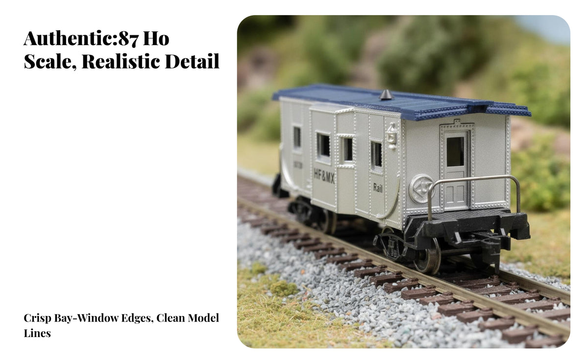 HO Scale Bay-Window Caboose | Pre-Installed coupler, Bay Window Caboose, for Dioramas