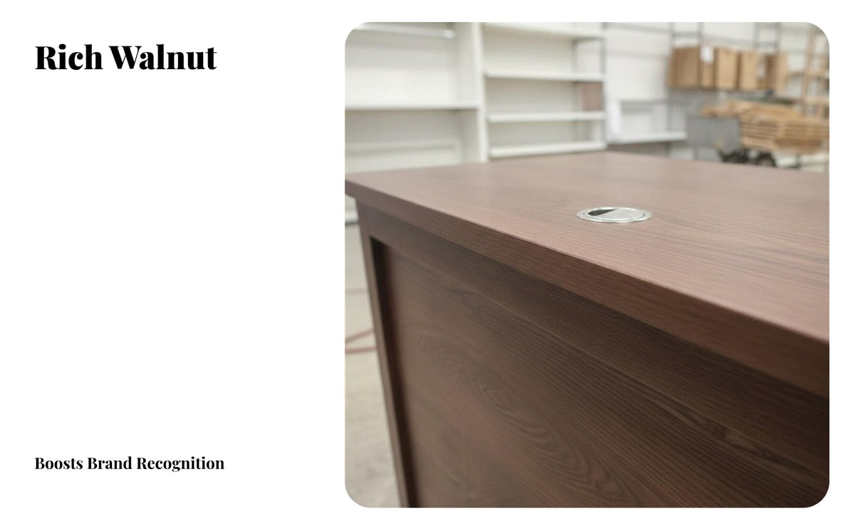 Walnut Wood Checkout Counter Simple Design Retro Design Front Desk Easy to Install Minimalist Reception Desk for Salon Owners, Shopkeepers, Spa