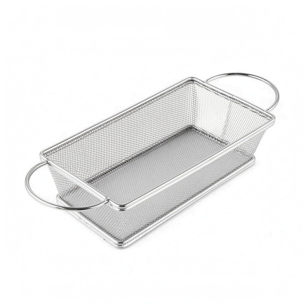 Perforated Stainless Steel Mesh Basket Open Top Mesh Frying Basket Rounded Rim Cooking Ware Metal Handle