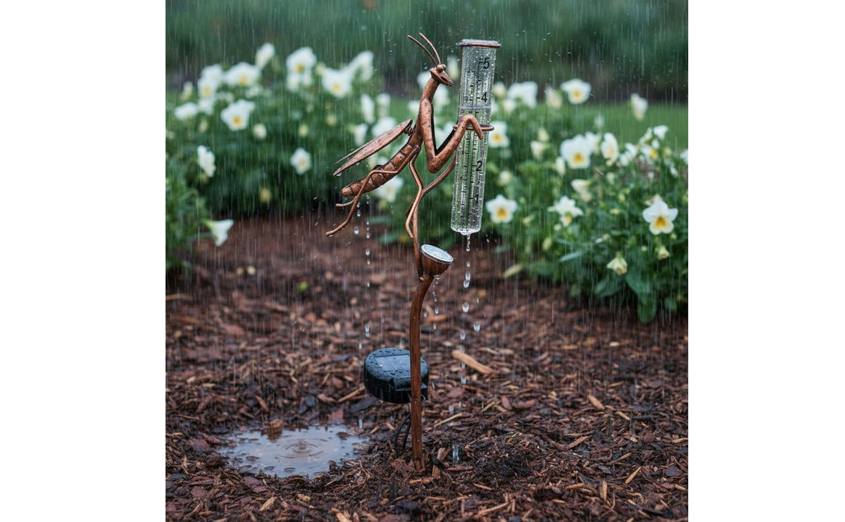 Praying Garden Stake Figure Sun-Powered Rain Gauge Waterproof Solar Powered Rain Gauge Light Easy read Scale Garden Stake Figure Lawn Light