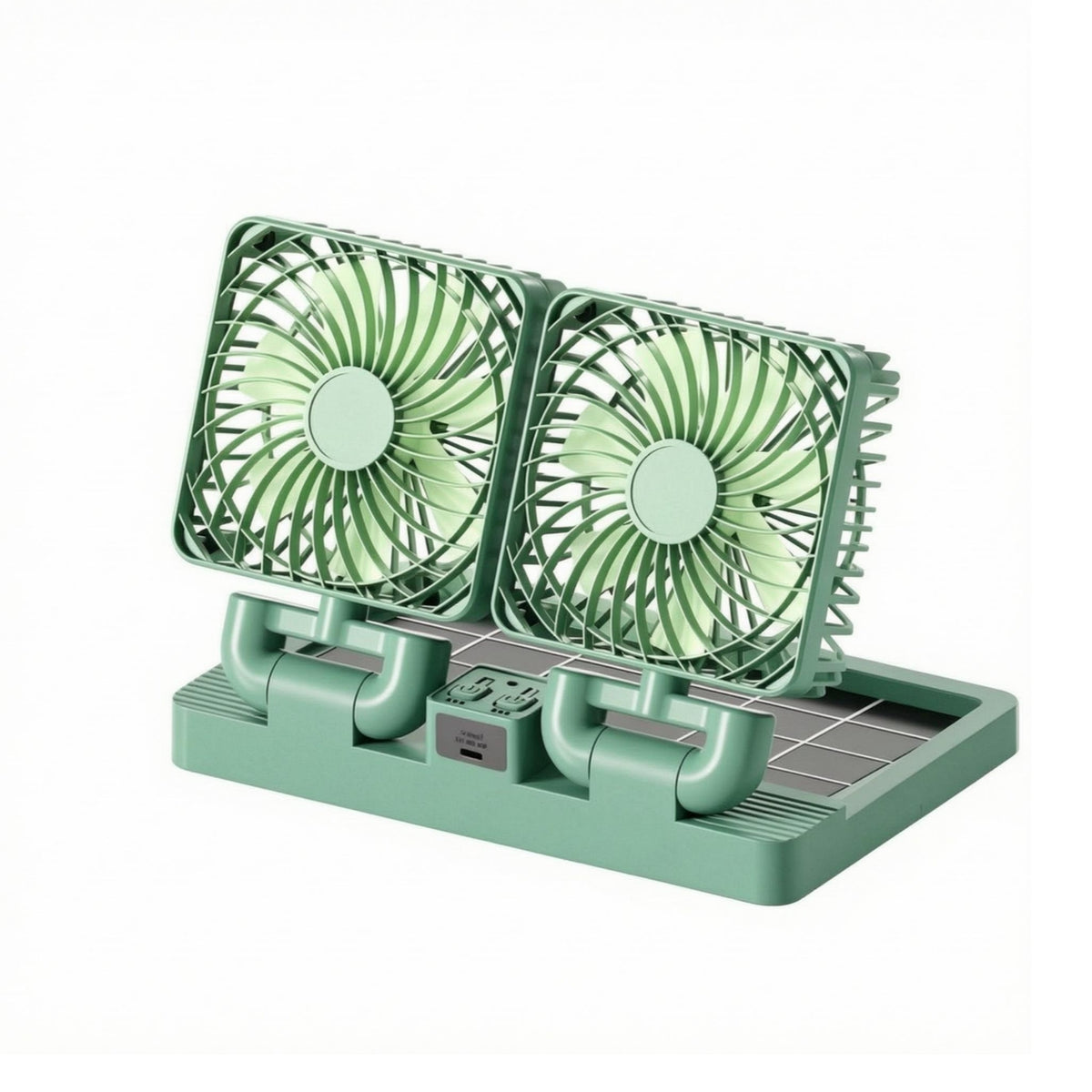 360-Degree Rotation Two-headHead Car Fan Shielded Grille Solar-Powered Fan
