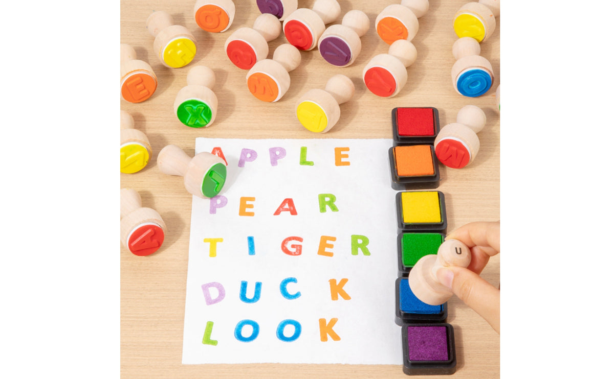 Educational Wooden Alphabet Stamp Set Educational Wooden Alphabet Stamping Set Early Learning Spelling Game Preschool for Preschoolers, Kids, Toddlers, Homeschool, Classroom, Playroom