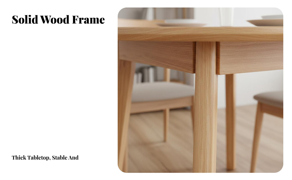 Thickened Tabletop Solid Rubberwood Table Stable Base Design Round Wooden Dining Table Multi-Purpose Household Furniture Easy to Assemble for Families, Homeowners, Restaurant Owners, Cafe, Breakfast Nook, Home Office
