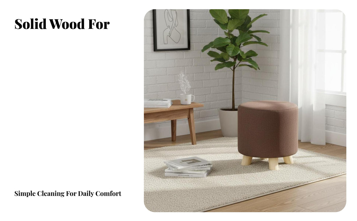 Simple Modern Design Round Textile Stool Multi-Functional Small Round Ottoman Strong Load-Bearing Upholstered Footstool with Wooden Legs High-Density Foam for Homeowners, Students, Living Room, Bedroom, Entryway, Studio Apartment
