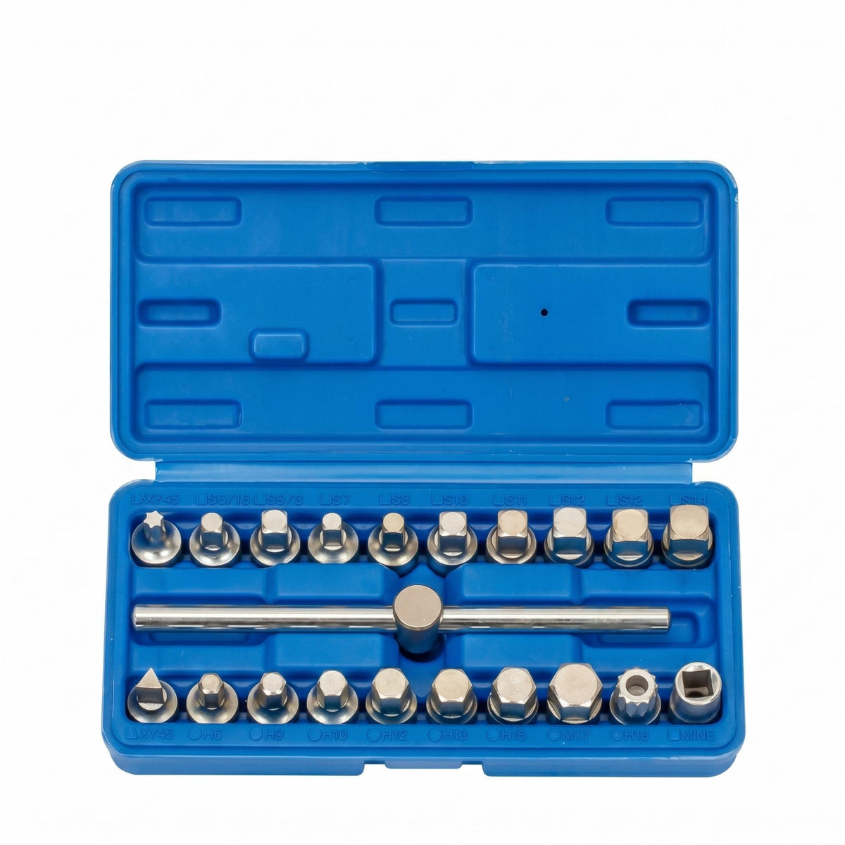 21 Pieces 3/8-Inch Drive Oil Pan Drain Plug Set Square Hex Star Drive Triangle Bits Drain Plug Socket Set