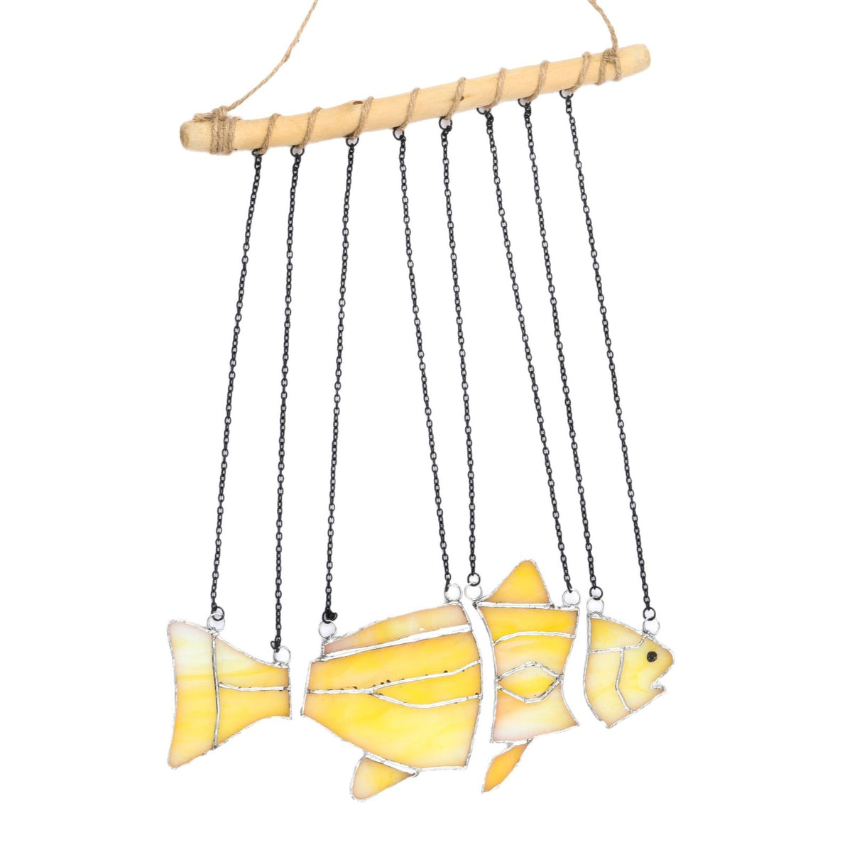 Fish Wind Chime Mosaic Stained Glass Wind Chime Coastal Hanging Ornament for Porch