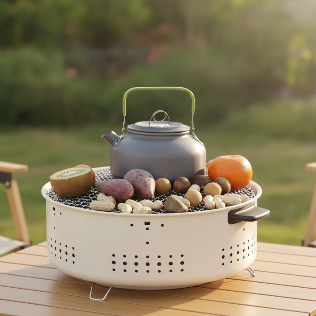 Charcoal Grill and Teapot Warmer for Winter Home Outdoor Indoor Heating and Roasting Set