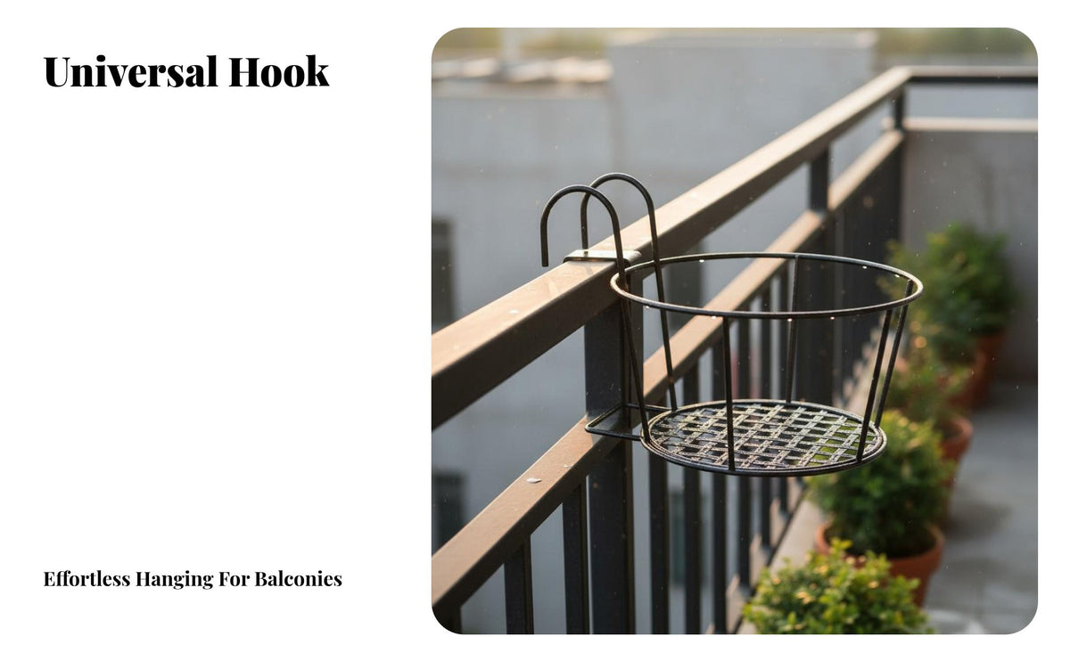 Iron Flower Rack Rust-Resistant Hanging Railing Planter Sturdy Construction Round Steel Planter Pot Holder for Outdoor, Patio, Deck