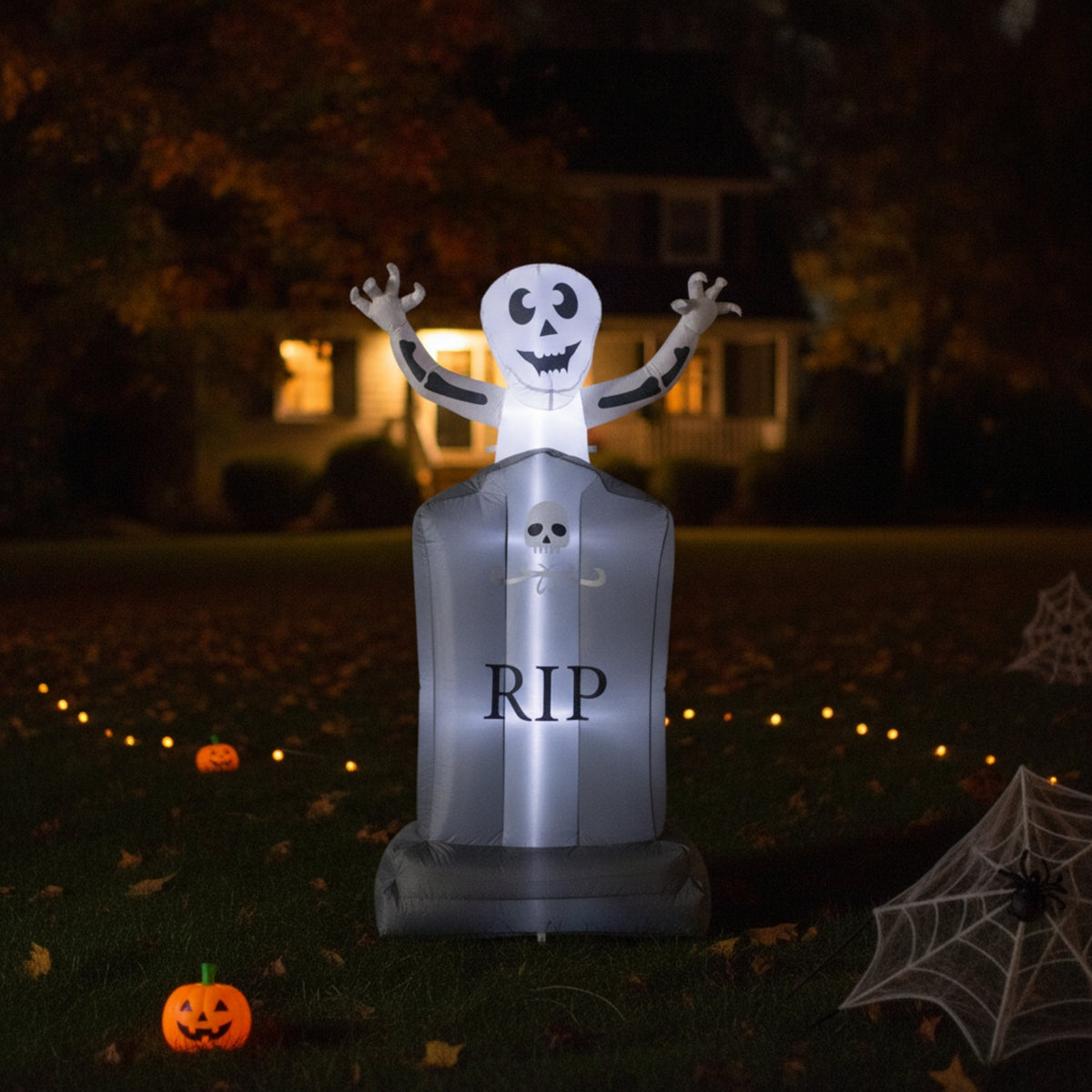 Lighted Ghost with Tombstone Outdoor Inflatable Tombstone Quick-Inflating Halloween Inflatable Fast Inflation for Yard